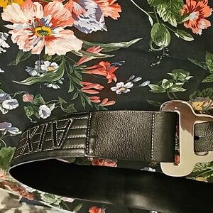 Armani exchange black leather logo wide belt